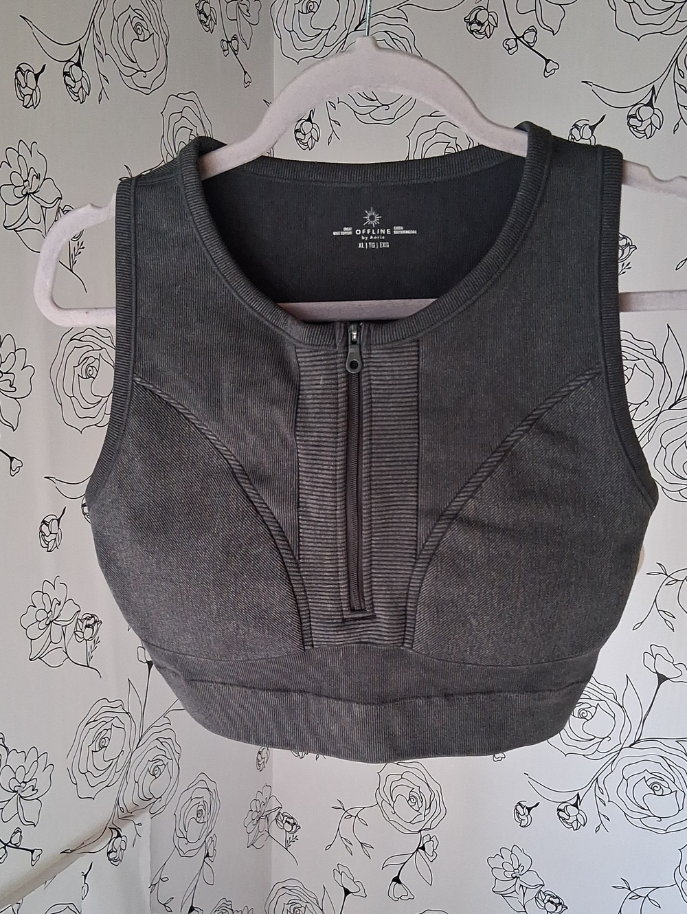aerie Black Front-Zip High Neck Sports Bra XL